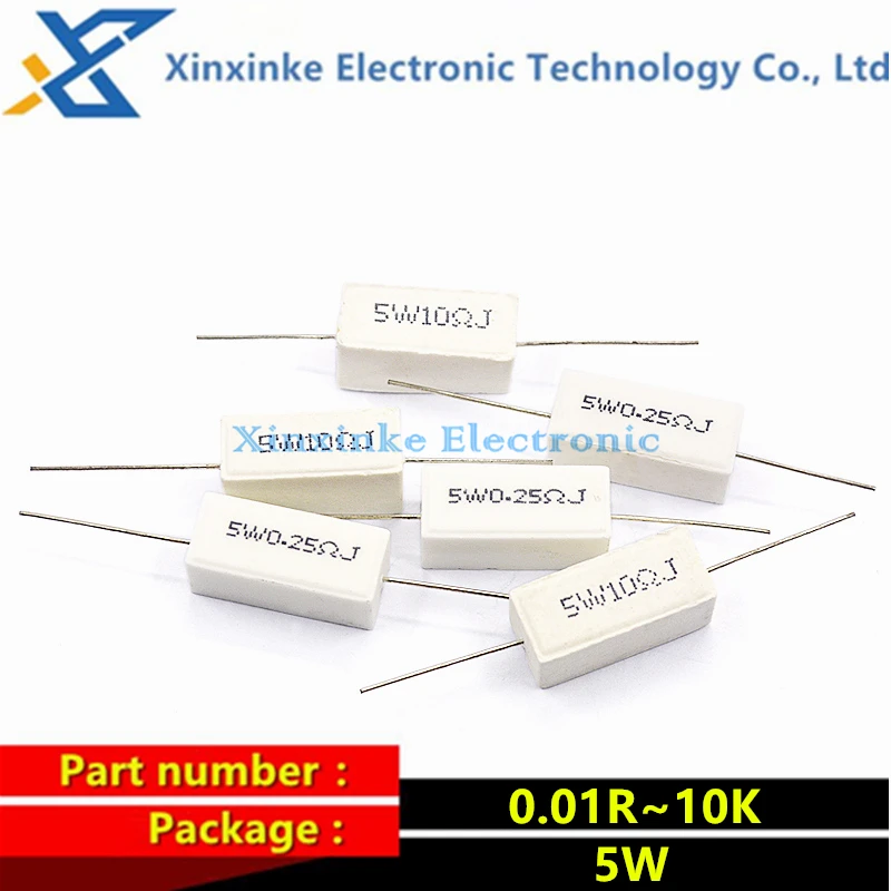 10PCS 5W Cement Resistor Power Resistance 0.1 ~ 10K 0.1R 0.5R 1R 10R 100R 0.22 0.33 0.5 1 2 5 8 10 15 20 25 30 100 1K 10K ohm