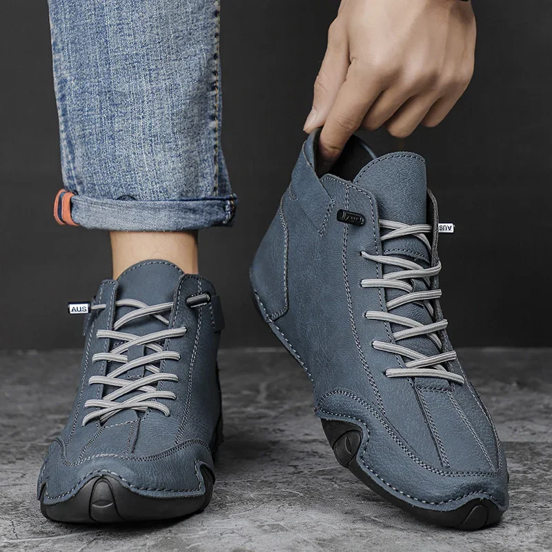 Ankle Leather Boots Men Fashion High Top Casual Shoes Handmade Botines Hombre Botte Homme Plus Big Size 48 49 50
