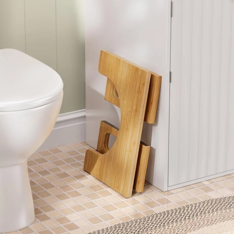 7 Inches Thickening Bamboo Toilet Stool Squat For Adults, Collapsible Poop Stool For Bathroom, Potty Step With Non-Slip St