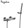 Thermostatic Shower Faucet Set Gunmetal Bathroom Shower System 2 Ways Waterfall And Shower With Brass Mixer Wall Mounted Taps 1