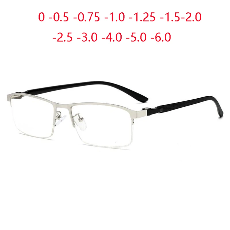 Half Frame Antiblue Light Minus Lens Square Prescription Eyeglasses Unisex Metal Tr90 Optics
