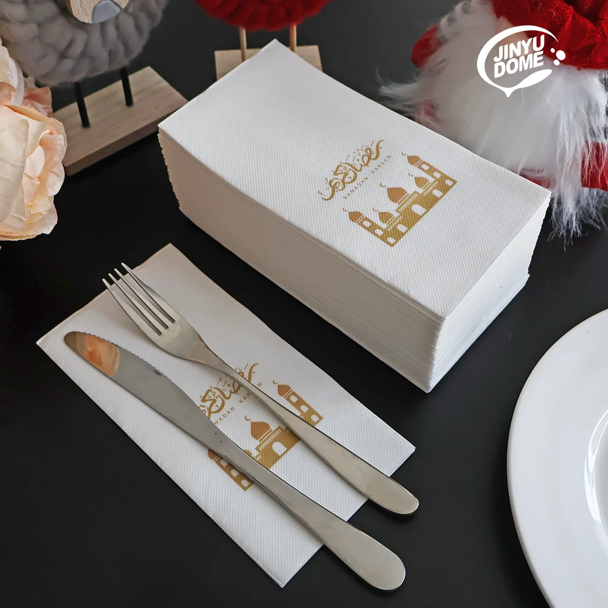 Eid Mubarak Ramadan Napkins 50/100Pcs Disposable Paper Napkins, 2Ply, 15.75x15.75inch, Gold Printing with Moon/Party/Hand Towels