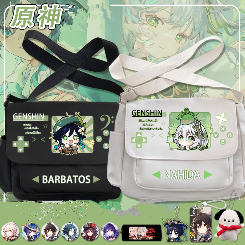 Anime Genshin Impact Klee Xiao HU TAO Shoulder Bag Black White Messenger Cartoon With Front Zipper Badges Crossbody