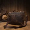 Handmade Crazy Horse Leather Shoulder Bag For Men Genuine Leather Cross body Bag Vintage Briefcase Cowhide Office Messenger Bag 4