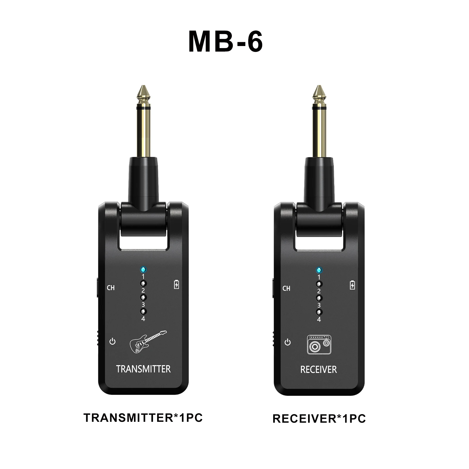 Kabelloses Gitarrensystem 2,4 GHz mit 8 Kanälen, wiederaufladbares kabelloses Audiosystem, Gitarrensender und -empfänger für Gitarre und Bass – Detail 9