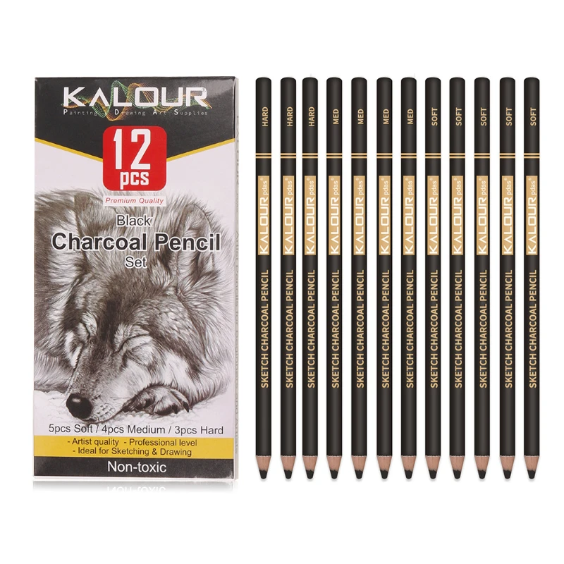 6pcs/12pcs Charcoal Pencil White Carbon Black Carbon Sketch Pencil Easy To Shading Can Be Modified for Drawing Sketch Shadow