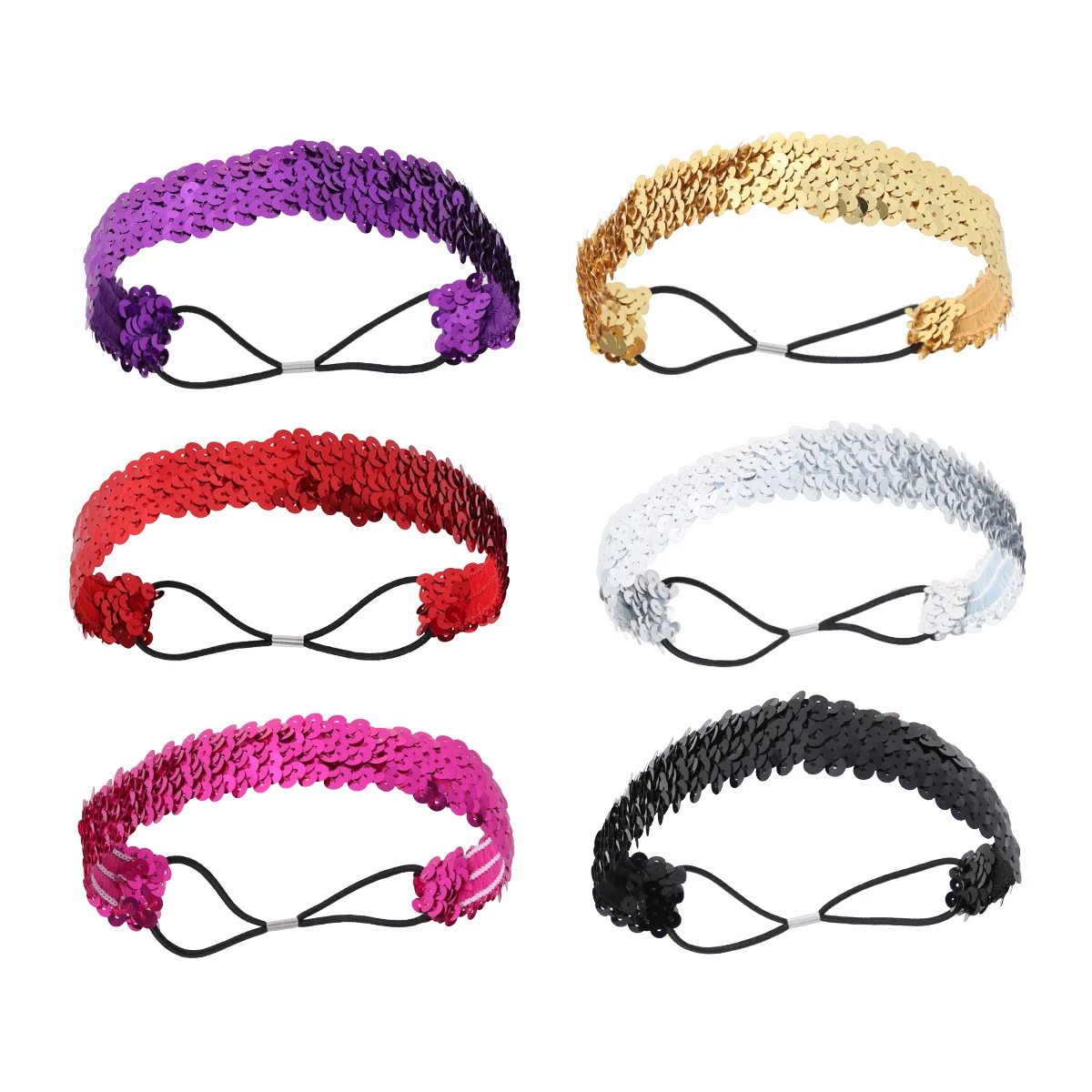 

6pcs Mermaid Sequin Headbands Reversible Shiny Hair Accessory with Elastic Cord for Women and Girls (Black + Silver + Gold +