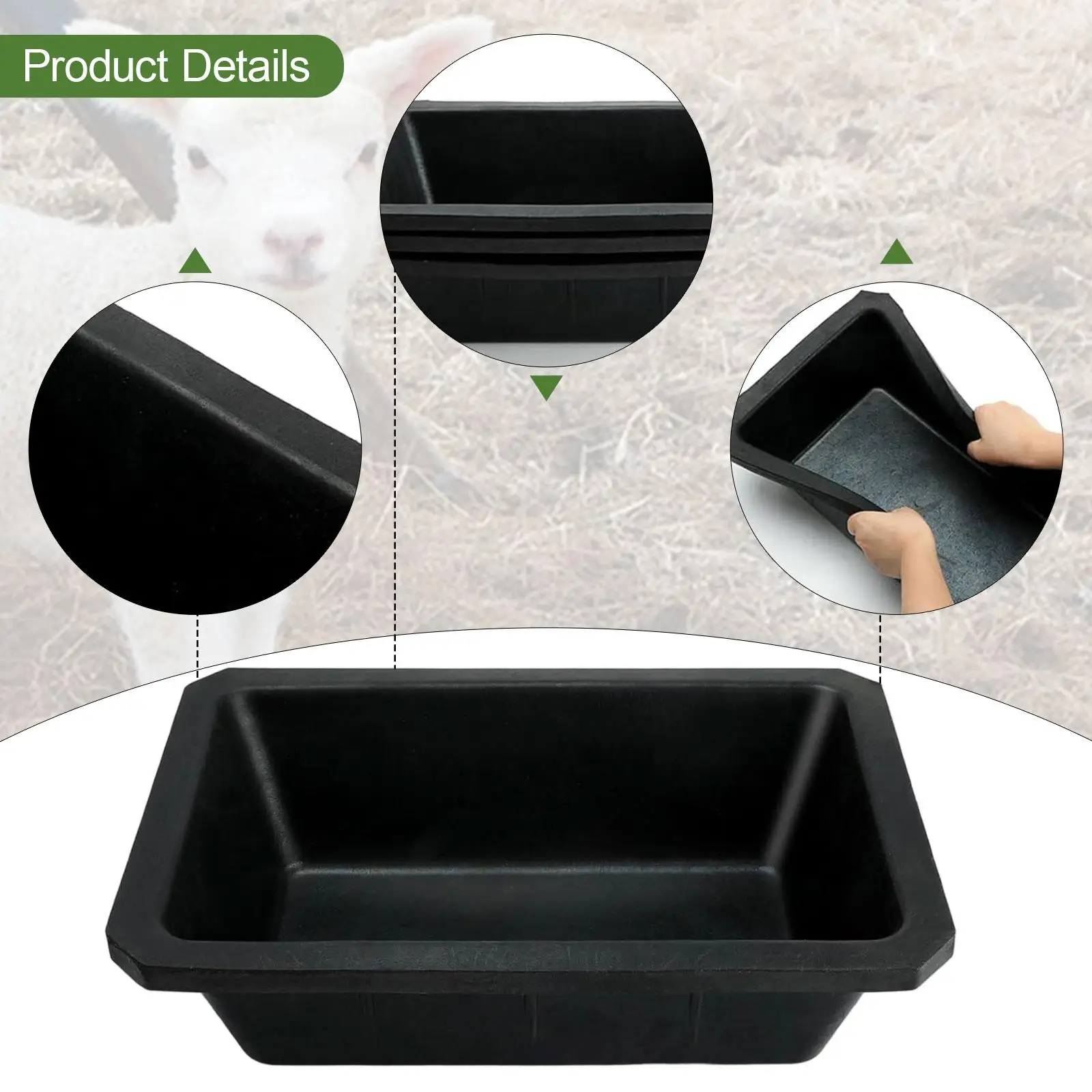 Rubber feed Pan Horse feed Bucket Trough Rectangle Basin Animal Feeding Bowl Dog Food Water Bowl for Easy to Clean