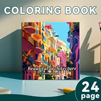 1pc Beautiful Architecture Coloring Book 24 pages Kill Time Graffiti Painting Drawing Adult Picture Book 1