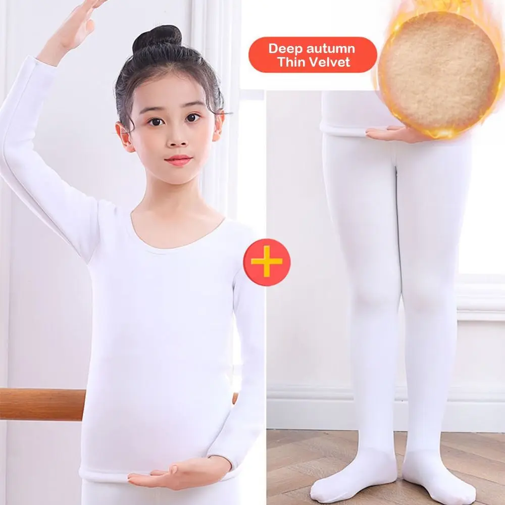 Modische Winter-Kinder-Thermo-Unterwäsche-Sets Stretch-Fleece Ballett-Unterwäsche-Set Warme Hautfarbene Tanzstrumpfhosen Leotard – Detail 13