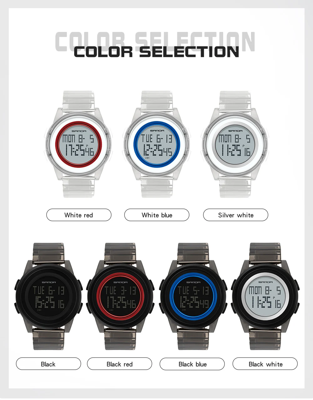 Sanda 2100 transparent ZSK individual ultra-thin transparent band sport multi-functional fashion fashion male wrist watch
