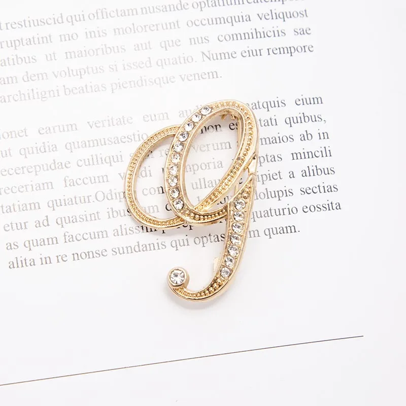 Letter Brooch Rhinestones Crystal A-Z Letter Initial for Women Gold Color English Elegance Alphabet Label Jewelry Gift