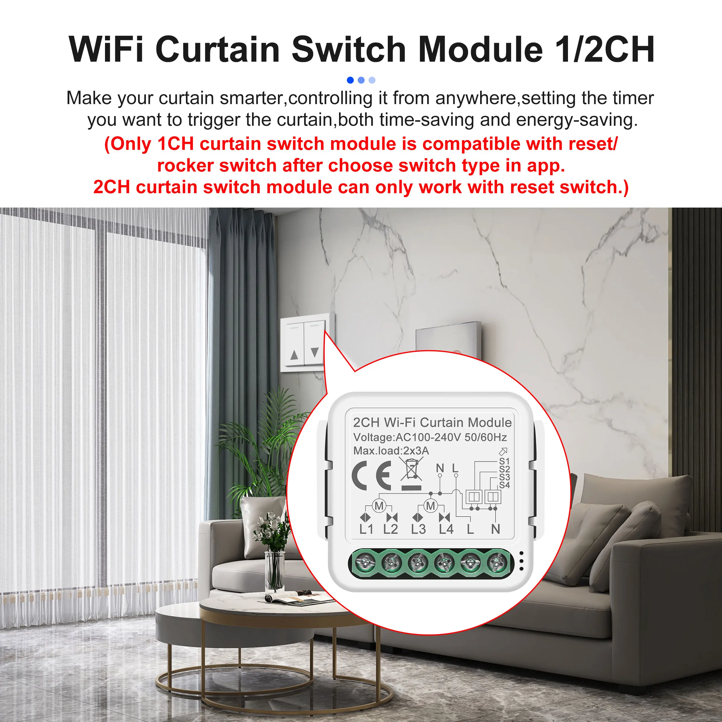 Smart switch modules GIRIER Tuya Smart WiFi Light/Curtain/Dimmer Switch Modules Support 2 Way Control Works with Alexa Hey Google Alice No Hub Needed