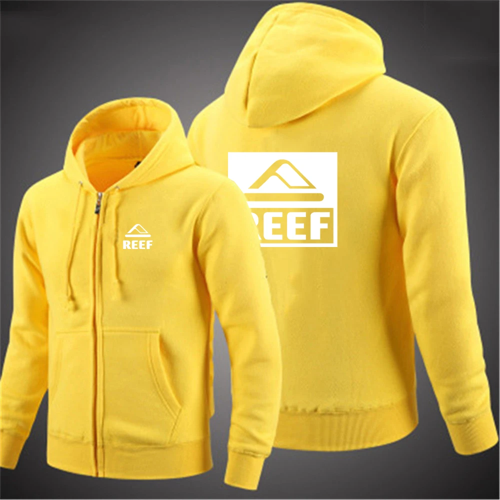 Reef 2023 hooded long-sleeved men's jacket zipper solid color casual sweatshirt clothing