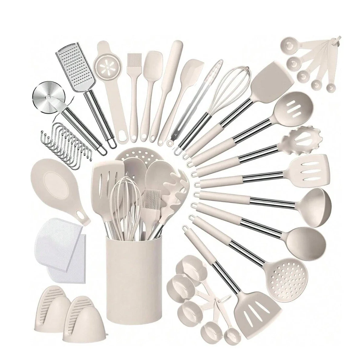 Silicone Kitchen Cooking Utensil Set, 43 pcs Spatula Set with Stainless Steel Handle, Non-stick Heat Resistant - Best Cookware S