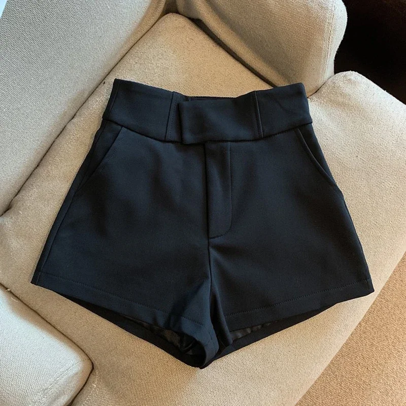 Elegant Suit Shorts Women Solid High Waist Wide Leg Shorts Office Lady Korean Fashion Black White Simple All Match Short Pants