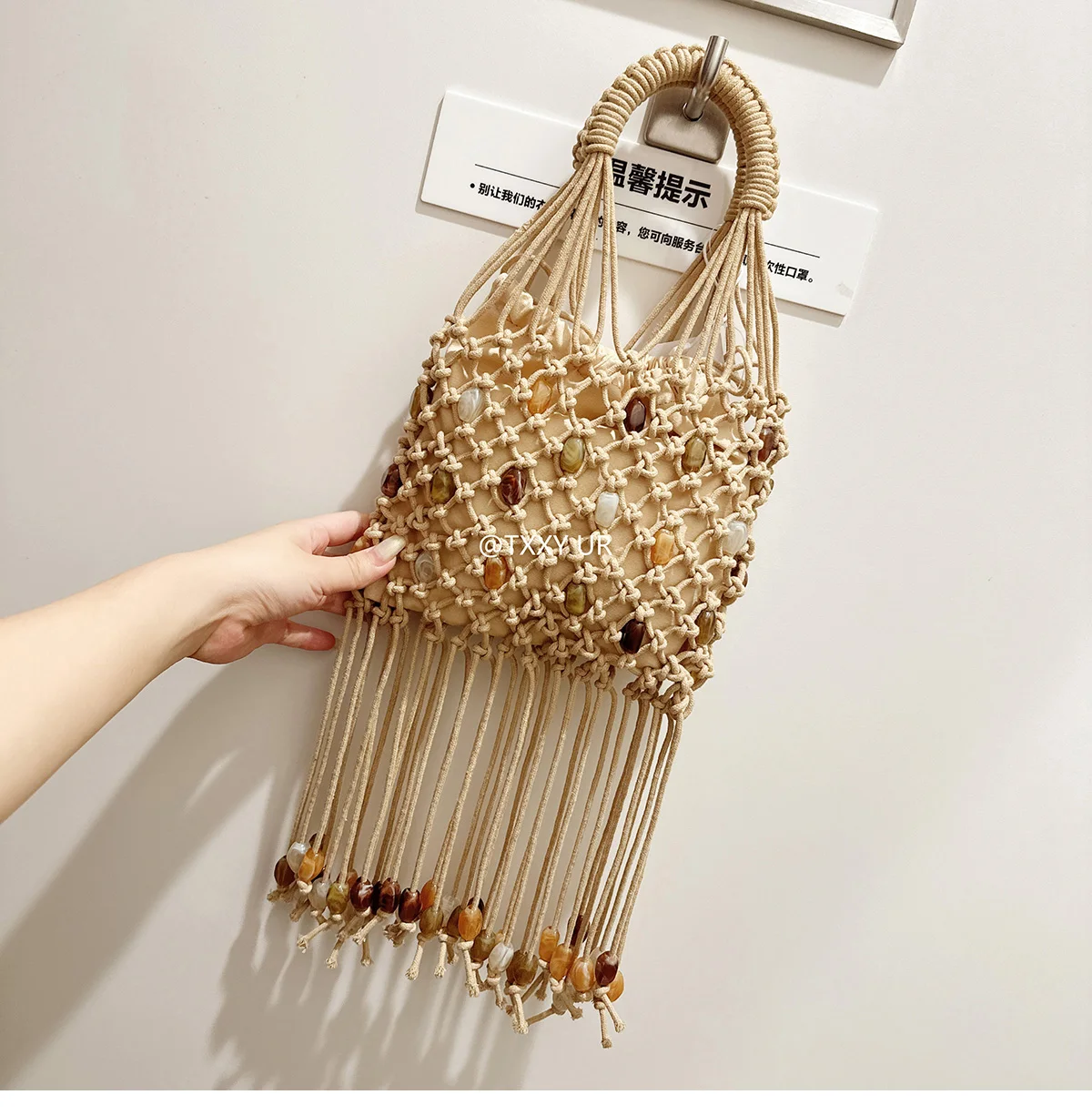 Knitted beads Women's Bag Bead Hollow Fashion Women's Shoulder Bag 2025 New Hot Selling VersatileTote Bag