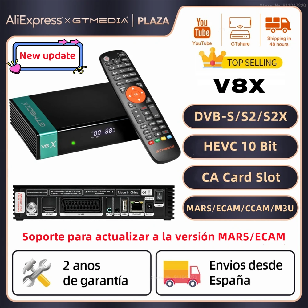 Ricevitore Satellitare Gtmedia V8X Mars/Ecam, Dvb-S/S2/S2X 1080P Fhd Hevc 10 Bit, Slot Per Schede Ca Supporto Tv Box Tuner Mars/Ecam/Ccam/M3U