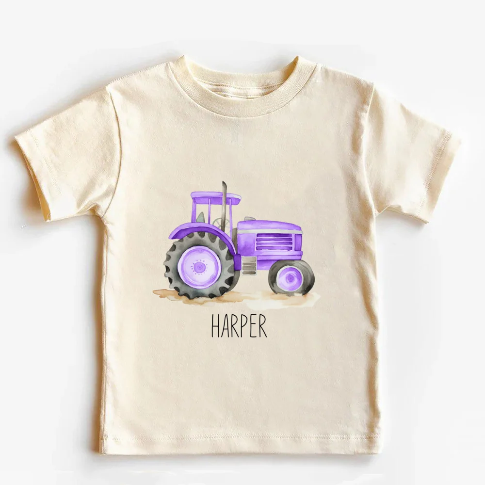 Personalized Tractor Toddler Shirt Halloween Kids T-Shirt Custom Name Farm Tractor Tee Boho Natural Kids Shirts 6