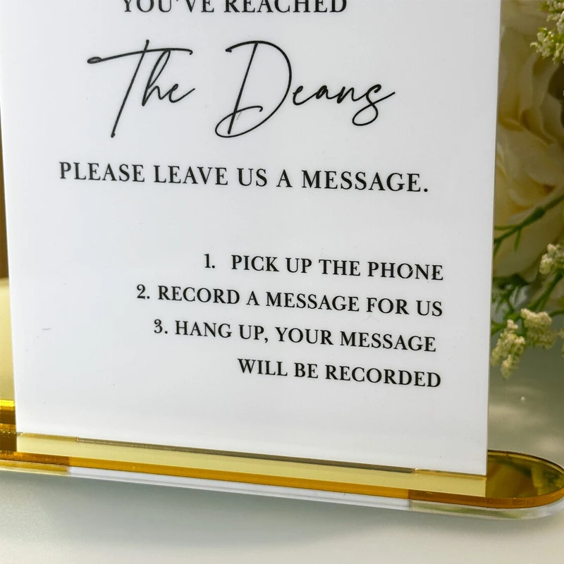 Personalised Audio Guestbook Sign Leave A Message Phone Box Sign Gold Mirror and White Acrylic Sign Audio Booth Sign wedding guest book