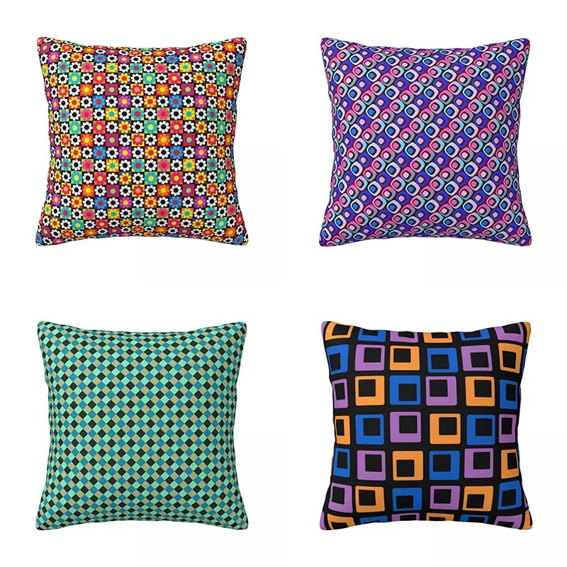 

Retro Square Printed Pillowcase Geometric Summer Soft Travel Zipper Cover