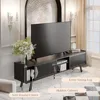 Black TV Stand for 65 70 Inch TV, Modern Iron Rattan TV Console with Sliding Door, Entertainment Center with Storage 3
