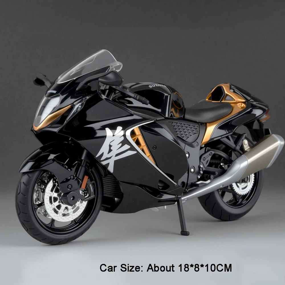 1:12 Scale Suzuki Hayabusa Motorcycle Toy - Alloy Body with Rubber Tires, Music, and Light Features