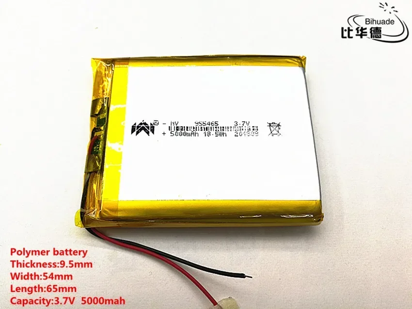 Rechargeable battery 955465 955565 3.7V 5000mAH rechargeable lithium polymer battery Li-Po for tablet power bank hand warmers PH 2.0mm 2pin plug