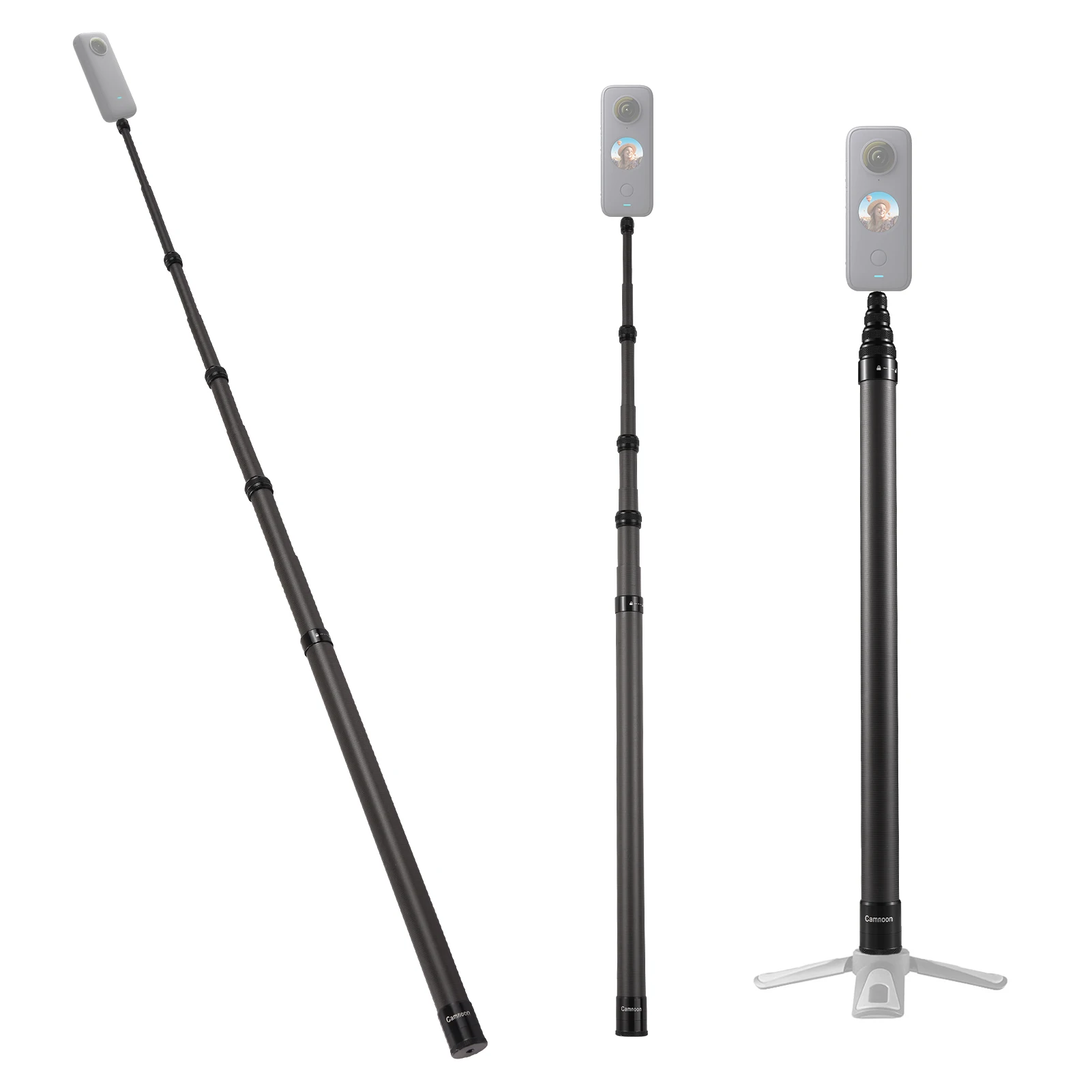 Camnoon 3 Meters/118 Inches Portable Selfie Stick Telescoping Selfie Stand Carbon Fiber 4 Sections w/ 1/4in Screw Stick