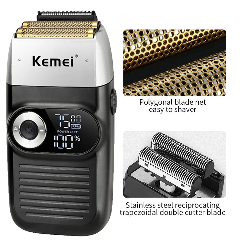 Kemei Electric Shaver Men's Razor Original Beard Trimmer for Men Cordless Trimmer Hair Clipper USB Fast Charging LCD Display images - 6