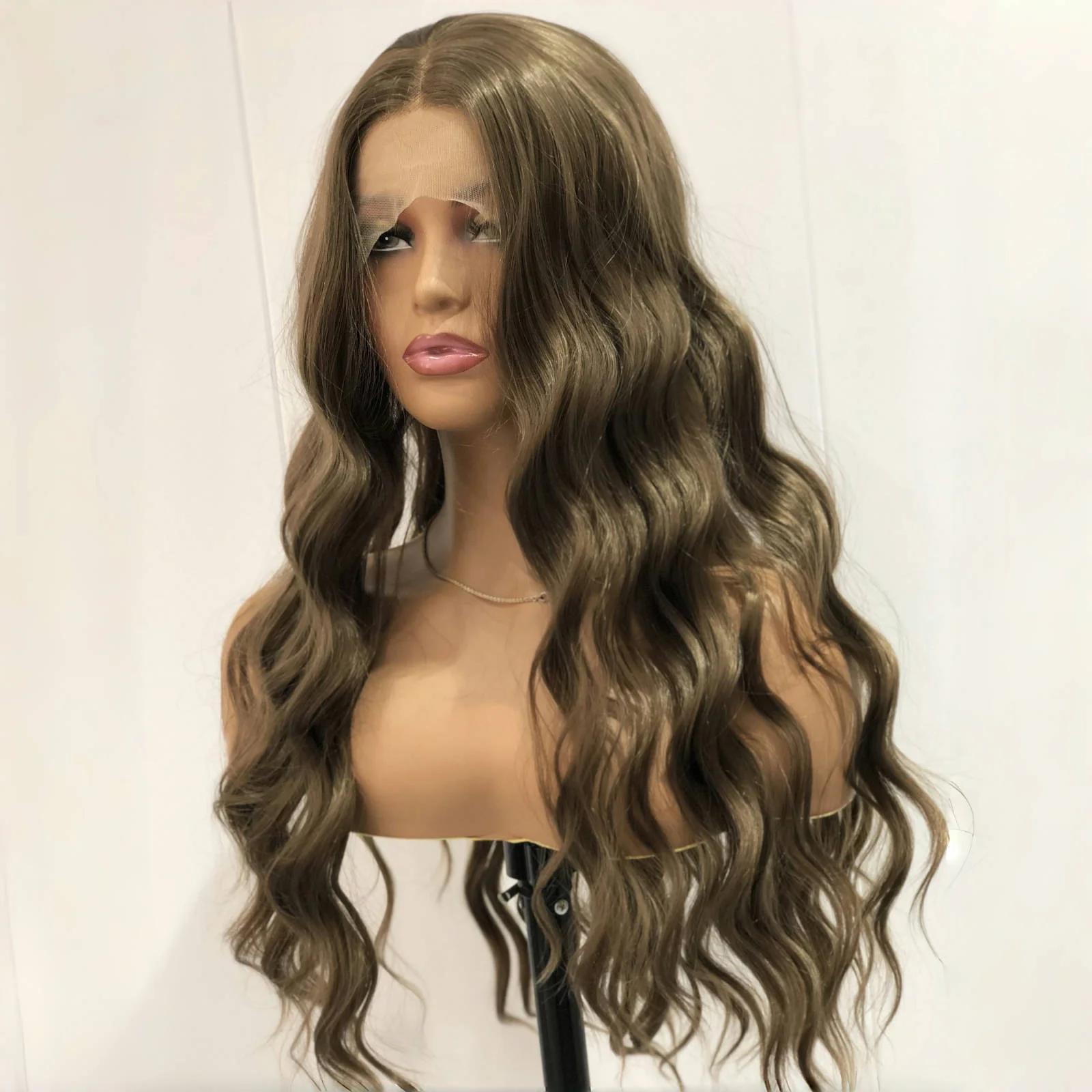 Brown Wig Synthetic Lace Wig Honey Brown Wavy Long Lace Front Glueless Hair for Women synthetic wig