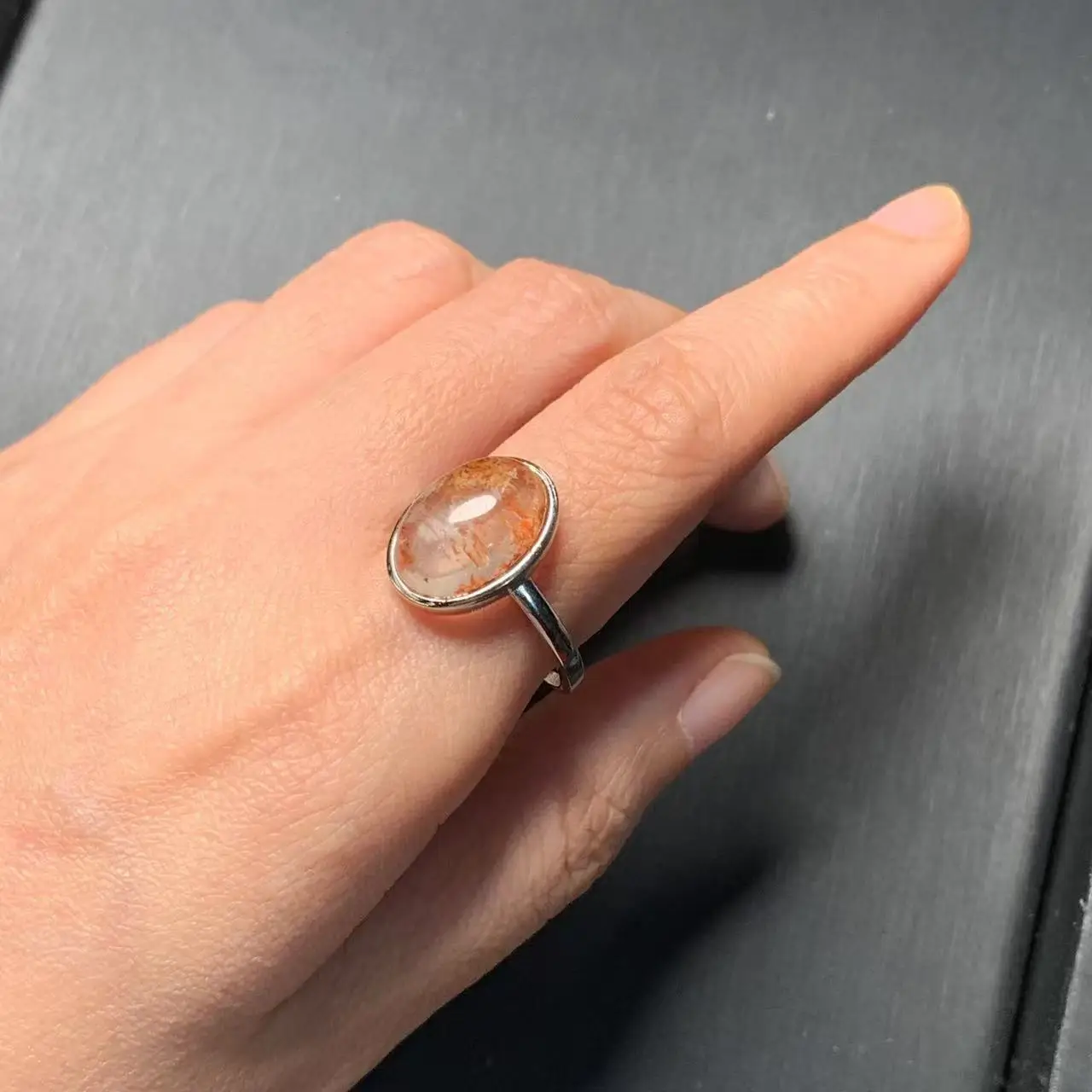 Natural Ghost Crystal Ring Stone Female Handmade Rings Jewelry for Women Gift Purple Flower