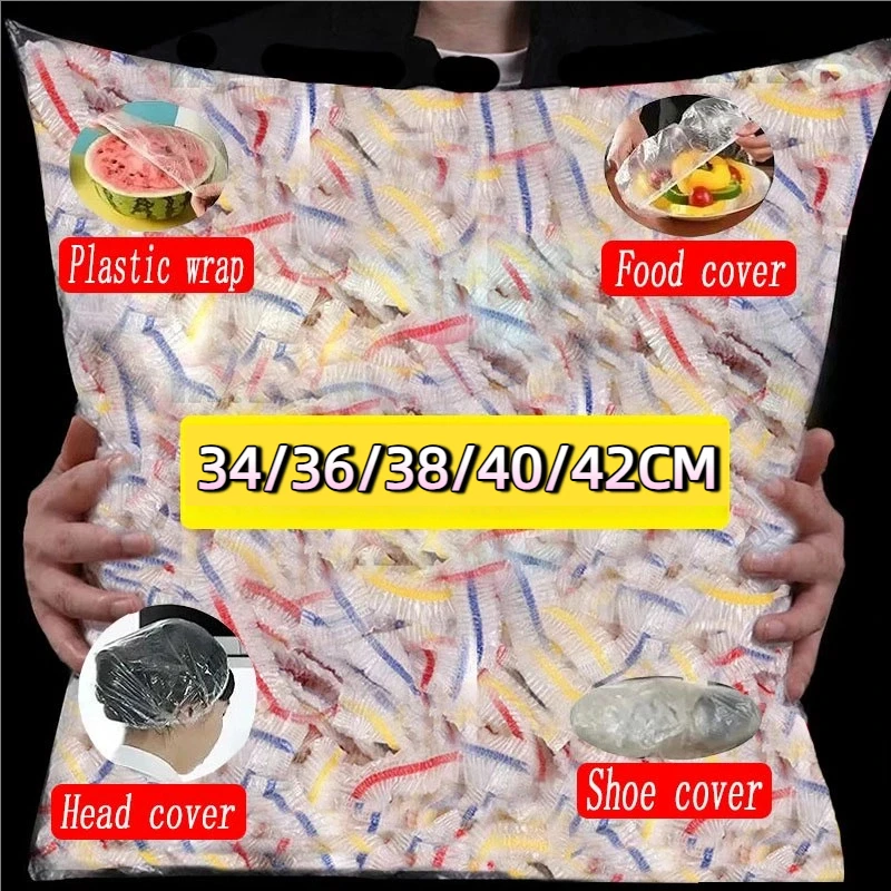 Disposable Food Cover Colorful Disposable Food Cover Dust Food Grade Fresh Lids Elastic Plastic Wrap Shower Cap Fruit Cover Fresh Keeping Bag