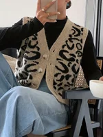 Women's New Autumn and Winter Fashion Elegant V Neck Open Placket Collar Button Sleeveless Leopard Print Stylish Unique Niche De - Image 3
