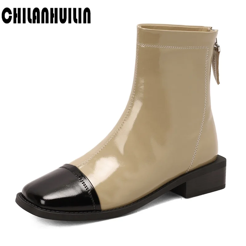 

new fashion mixed color cow leather thick high heel ankle boots designer zipper shoes woman street shoes botas mujer booties