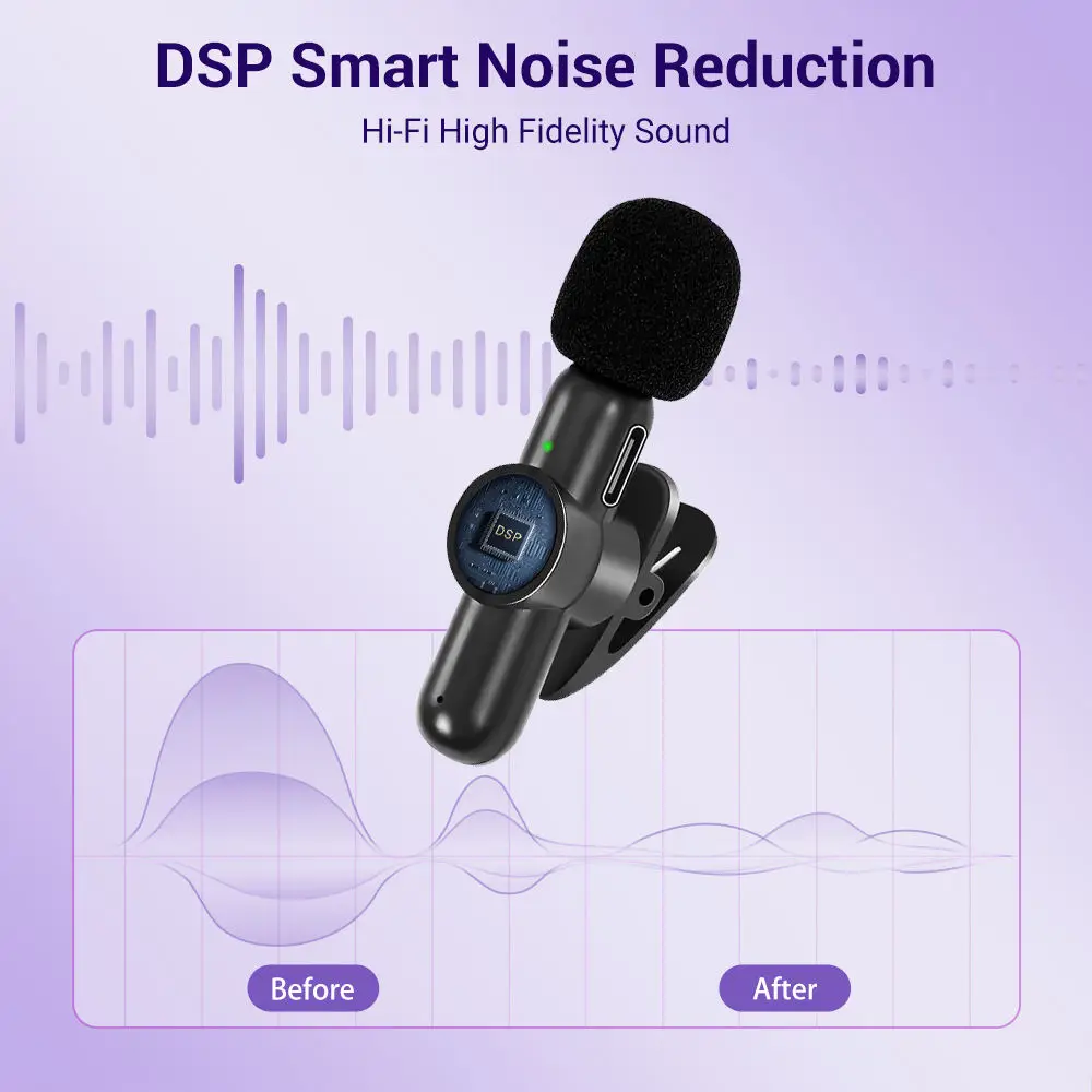 Wireless Lavalier Microphone Mini Portable Noise Reduction for iPhone Android