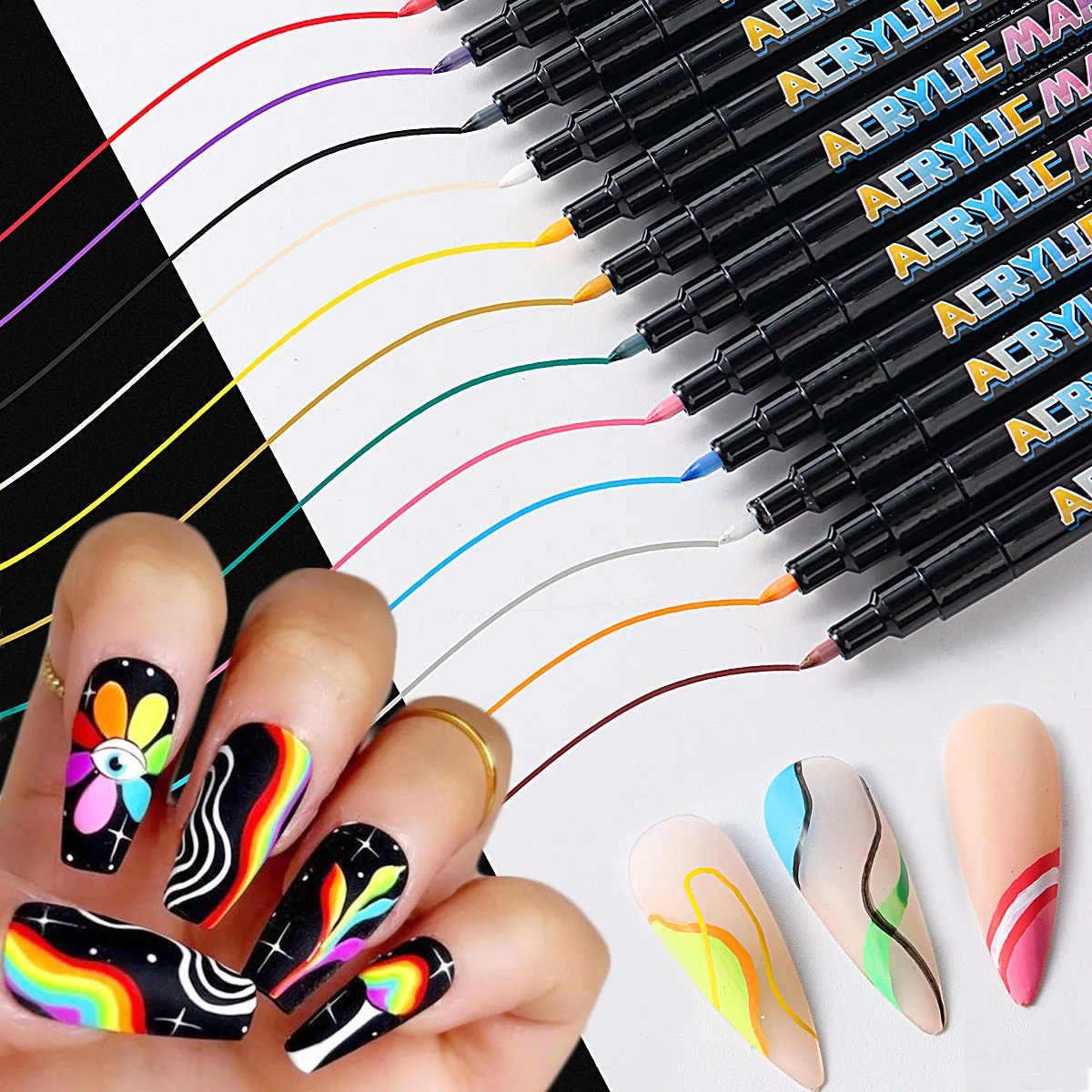 0.7mm Colorful Nail Art Drawing Pen Fine Graffiti Waterproof Nail Painting Liner DIY 3D Abstract Thin Line Paint Flower Tools nail art pen