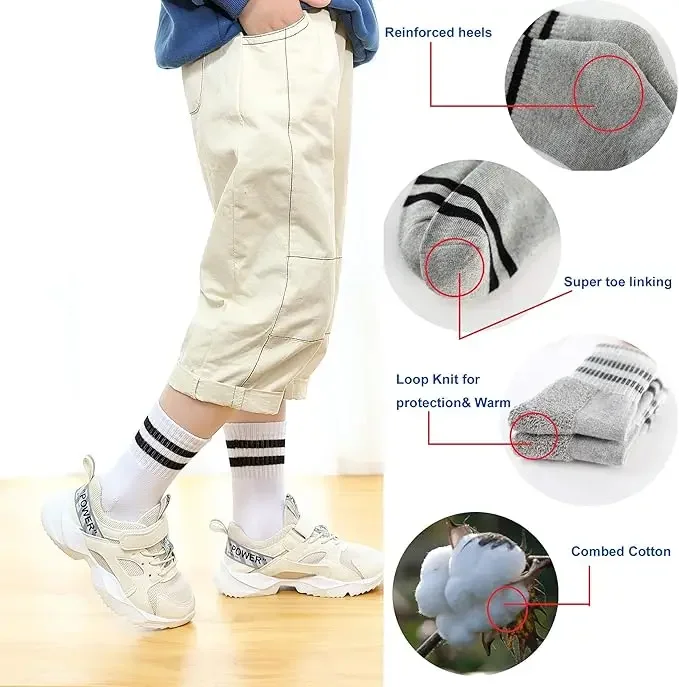 Oohmy Boys Girls Athletic Ankle Socks Terry-loop Cushion Warm Autumn Winter Combed Cotton Socks Shoe children stocking