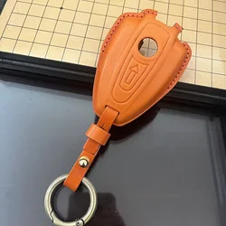 Premium Genuine Leather Key Case and Keyring (Orange)