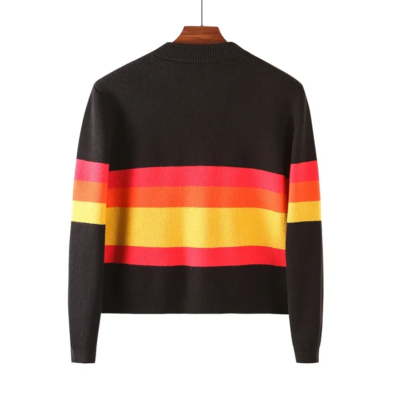 Autumn Winter New Letter Patchwork Color Streetwear Long Sleeve Round Neck Female Jacket Casual Zipper Women Knitted Coats 2