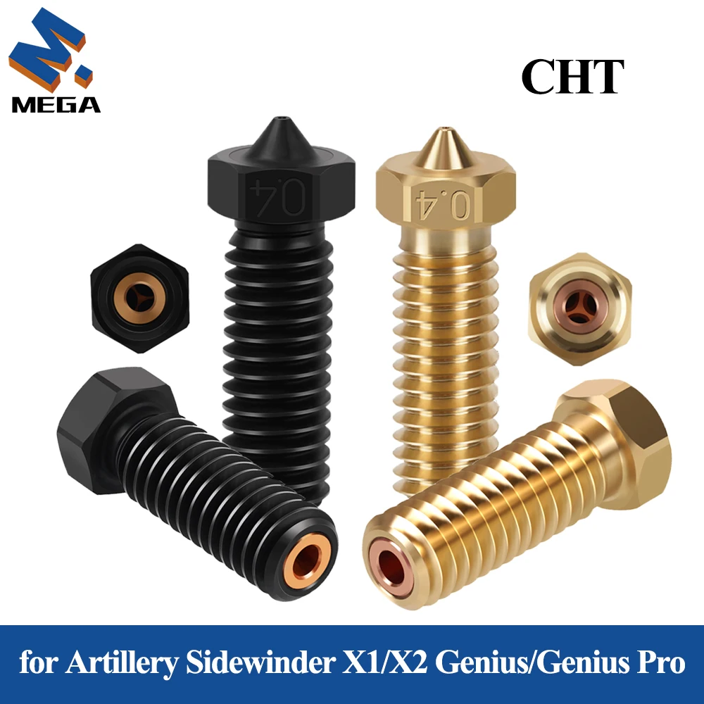 

For Artillery Sidewinder X1 X2 Genius Pro Vyper Clone CHT Volcano Nozzle High Flow Three-eyes 3D Printer Parts Hard steel Brass