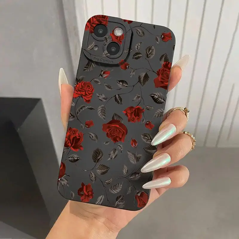 iPhone 16 Pro Max 15 Pro 14Plus 13 12 Retro Rose Anti-slip TPU