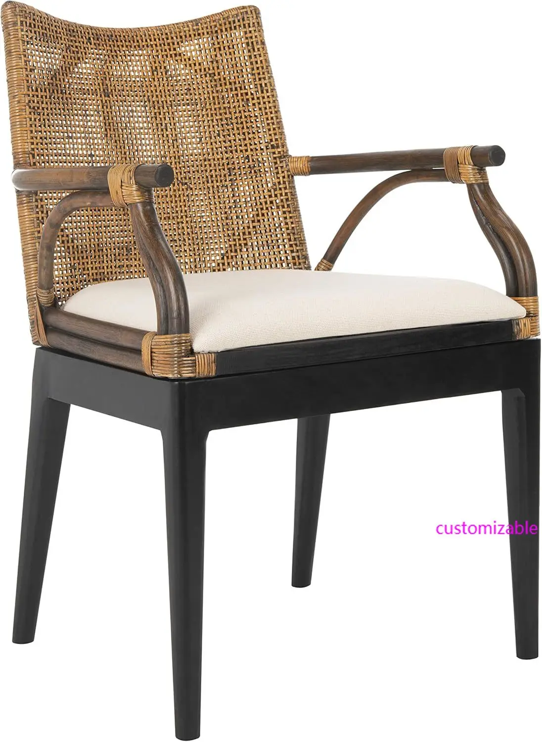Home Gianni Rattan Tropical Woven Arm Chair, Brown/Black