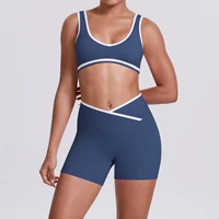 Women Two Piece Gym Workout Set Female Bra Yoga Sets 2ps Shorts Fitness Wear Women Quick-Dry Camisole Sports Bra Suits - Image 4
