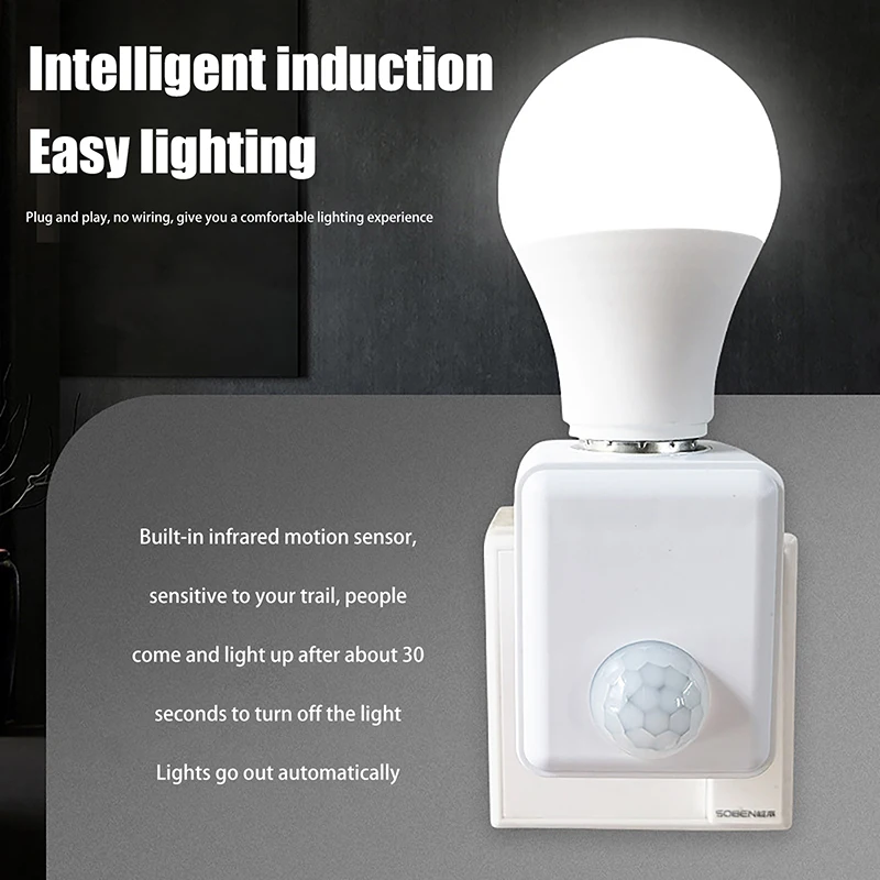AC110-240V Wall Mounted LED Human Infrared Sensor Lamp Holder Intelligent Delay E27 Screw Port Sensor Lamp Head Adapter lamp holder lamp bulb holder lamp base lamp socket adapter lamp socket extender diy lighting accessories