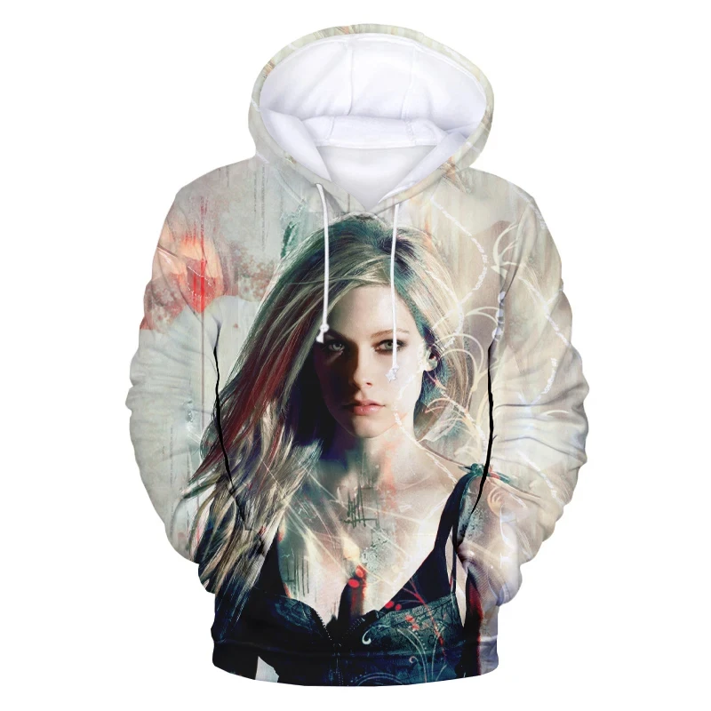 

2023 New American Singer 3D Printed Avril Lavigne Hoodies Women's O-Neck Casual Hoodies Pop Music Long Sleeve Hoodies