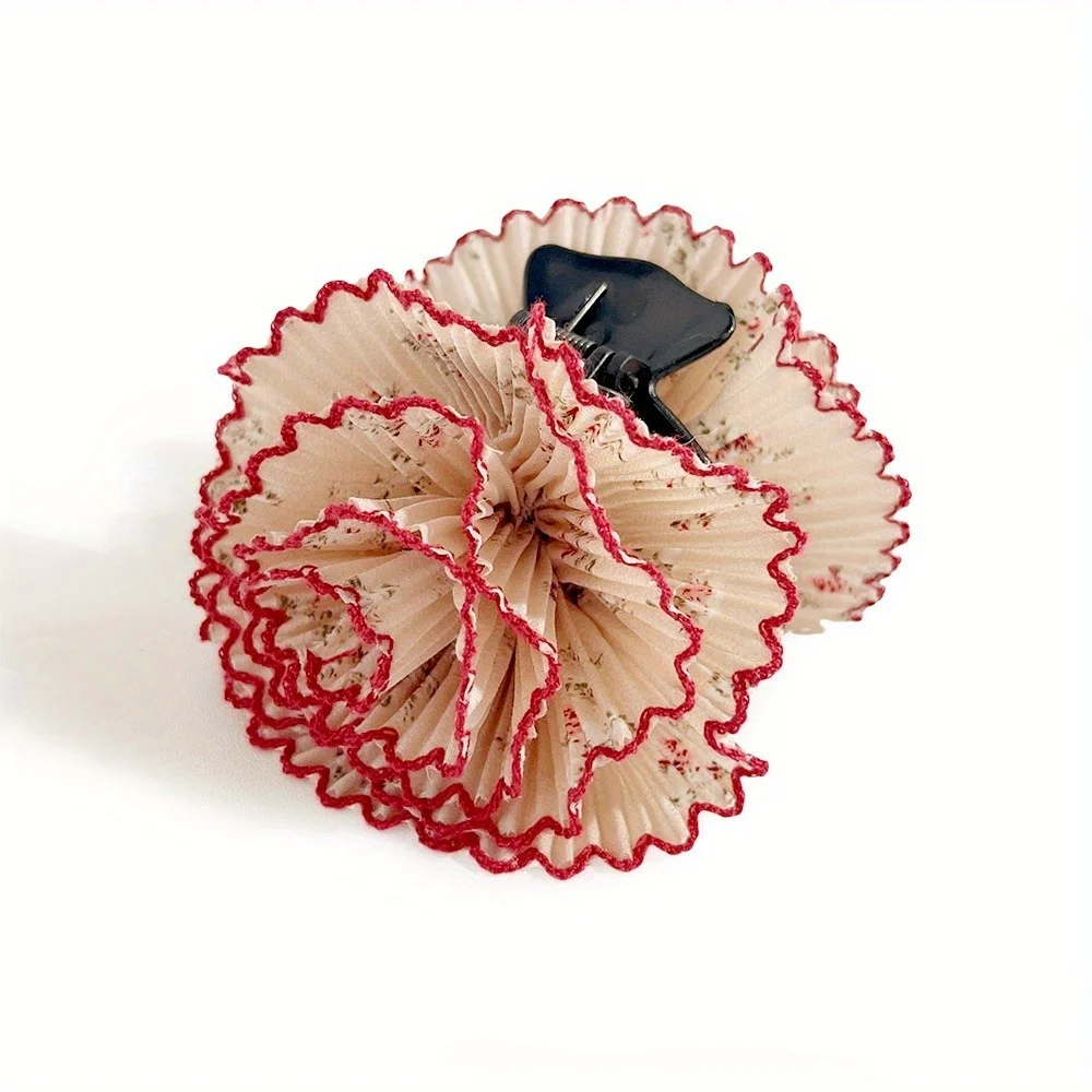 Vintage böhmische Stoff-Haarklammern, plissiert, Blumenmuster, große Krabbenkiefer-Haarklammer für Frauen und Mädchen, Haar-Styling-Zubehör – Detail 9