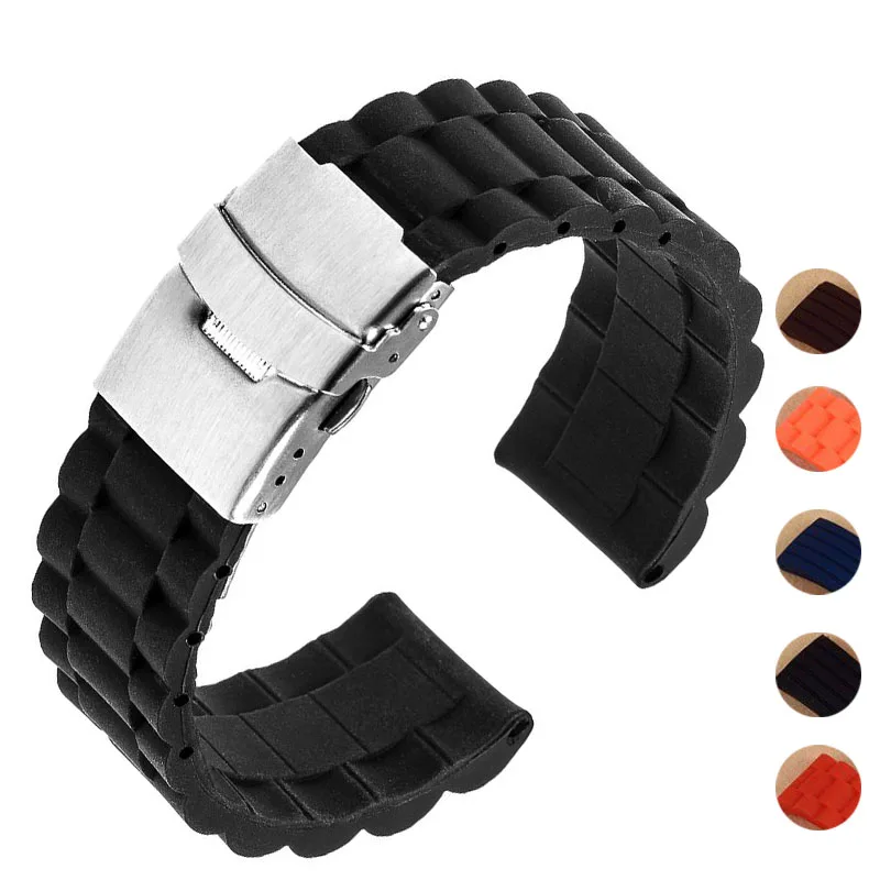 

Silicone Sport Strap 18mm 20mm 22mm 24mm 16mm Folding Buckle Waterproof Rubber Men Replacement Bracelet Band Watch Accessories