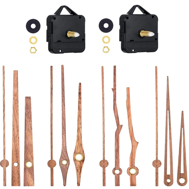 

2Pcs Long Shaft Quartz Clock Motor Kit Movement Mechanism With 12 Inch Walnut Wood Hands Clock Repair Parts Replacement