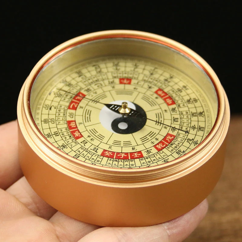

Ancient Chinese Feng Shui Profession Copre Compass Round Metal Surface Luopan Pocket LuoJingYi Master Supplies Home Decoration